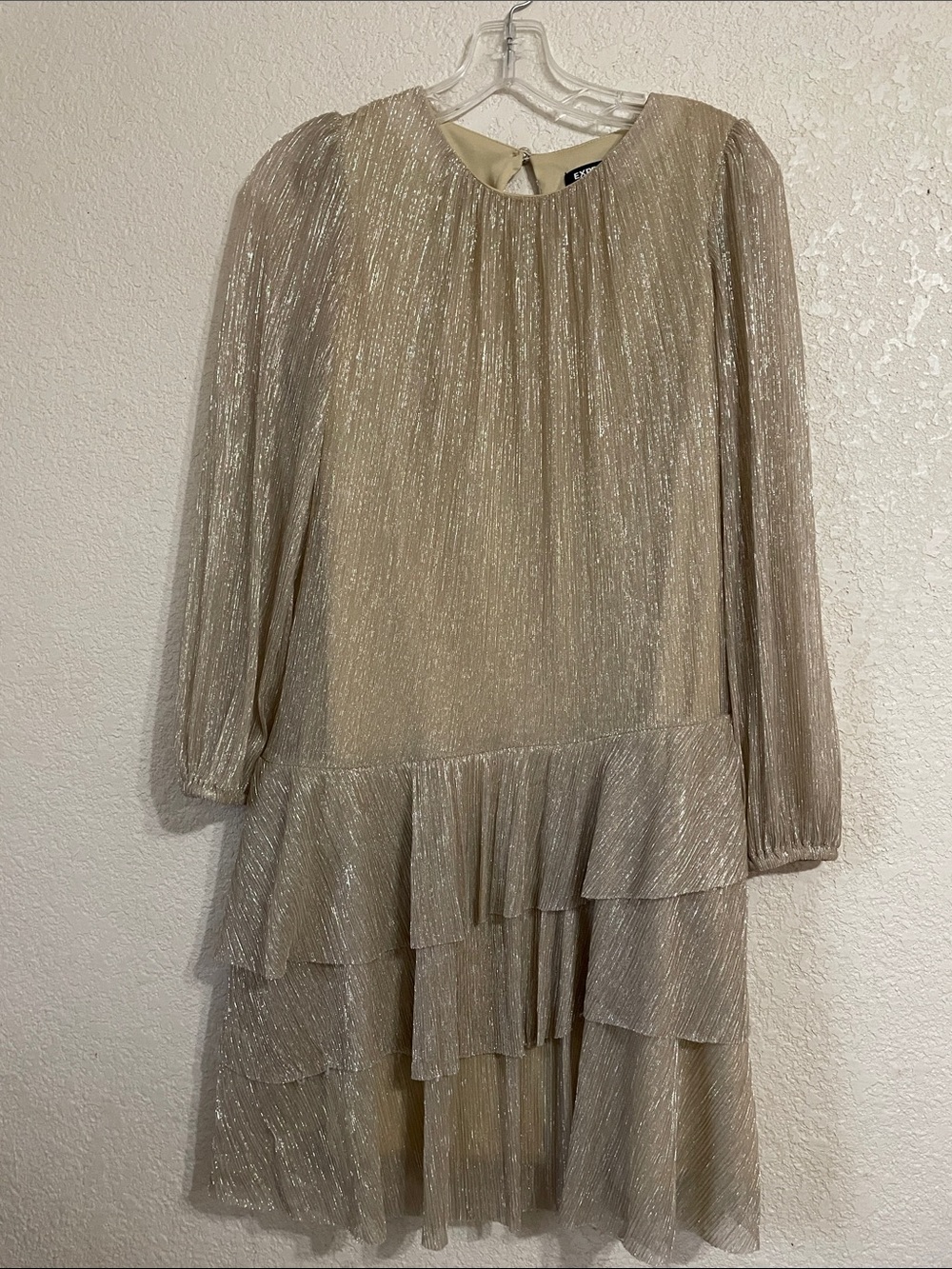 Women’s gold Shimmy Metallic Tiered Long-Sleeve Dress By Express